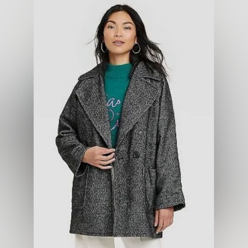 NWT Women's A New Day oversized herringbone overcoat jacket, pea coat, Small - Picture 2 of 7